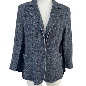Tommy Hilfiger Womens Knit Blazer Size S Navy Stretch Raw Hem Boho Academia NWOT